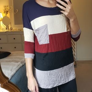 Three Quarter Length Sleeve Striped Shirt